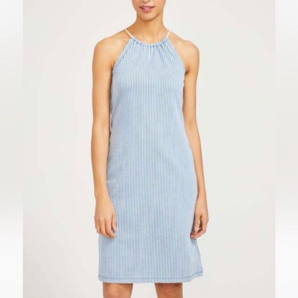 J. McLaughlin Maria Blue + white Stripe Dress rope accent Sz XS like new EUC